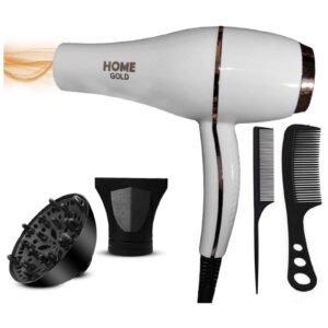 Home Gold Home Gold 3000 Hair Dryer - Superior Drying Performance with Multiple Settings, Ionic Care and Overheat Protection (HG-688 (White)),