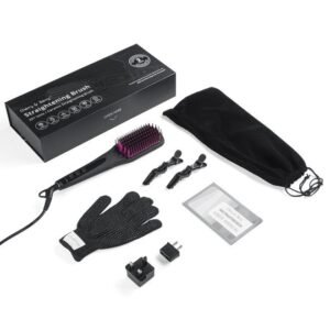 Cherry & Berry Ionic brush hair | Healthy and fast daily straightening | Temperature 170–450°F | Auto shut off after 60 minutes | Anti-tangle nano comb | Dual ion generator | PTC hair protection technology