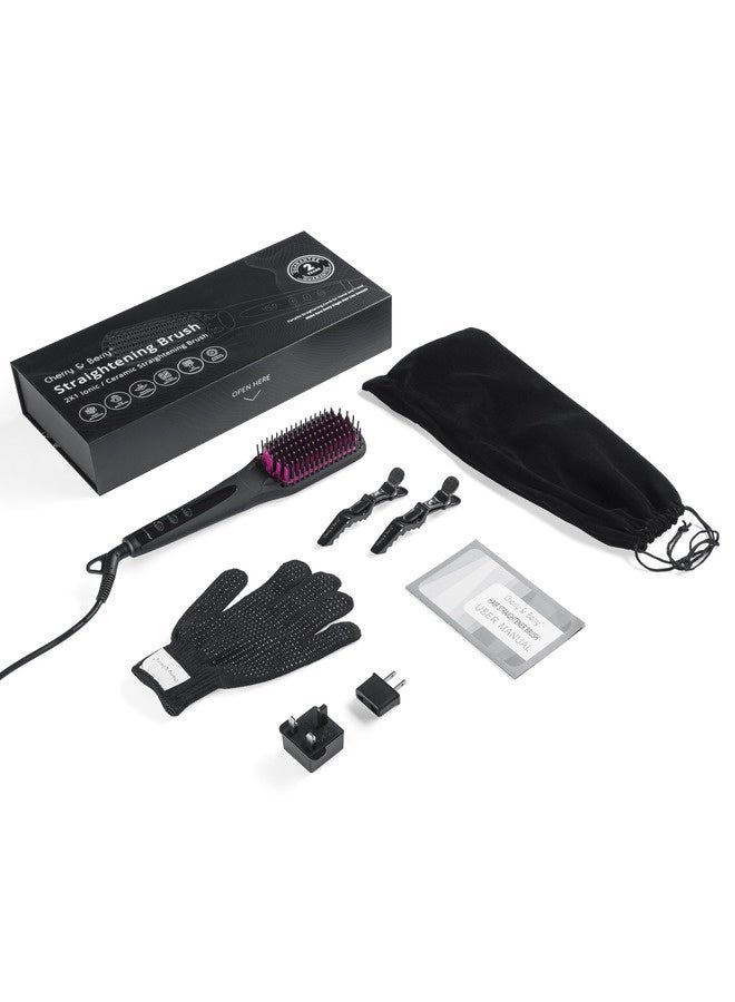 Cherry & Berry Ionic brush hair | Healthy and fast daily straightening | Temperature 170–450°F | Auto shut off after 60 minutes | Anti-tangle nano comb | Dual ion generator | PTC hair protection technology