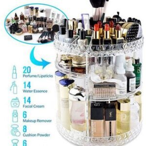 general 360 Rotating Makeup Organizer Adjustable Cosmetic Storage Display Case Large Capacity Cosmetic Shelf Acrylic Clear