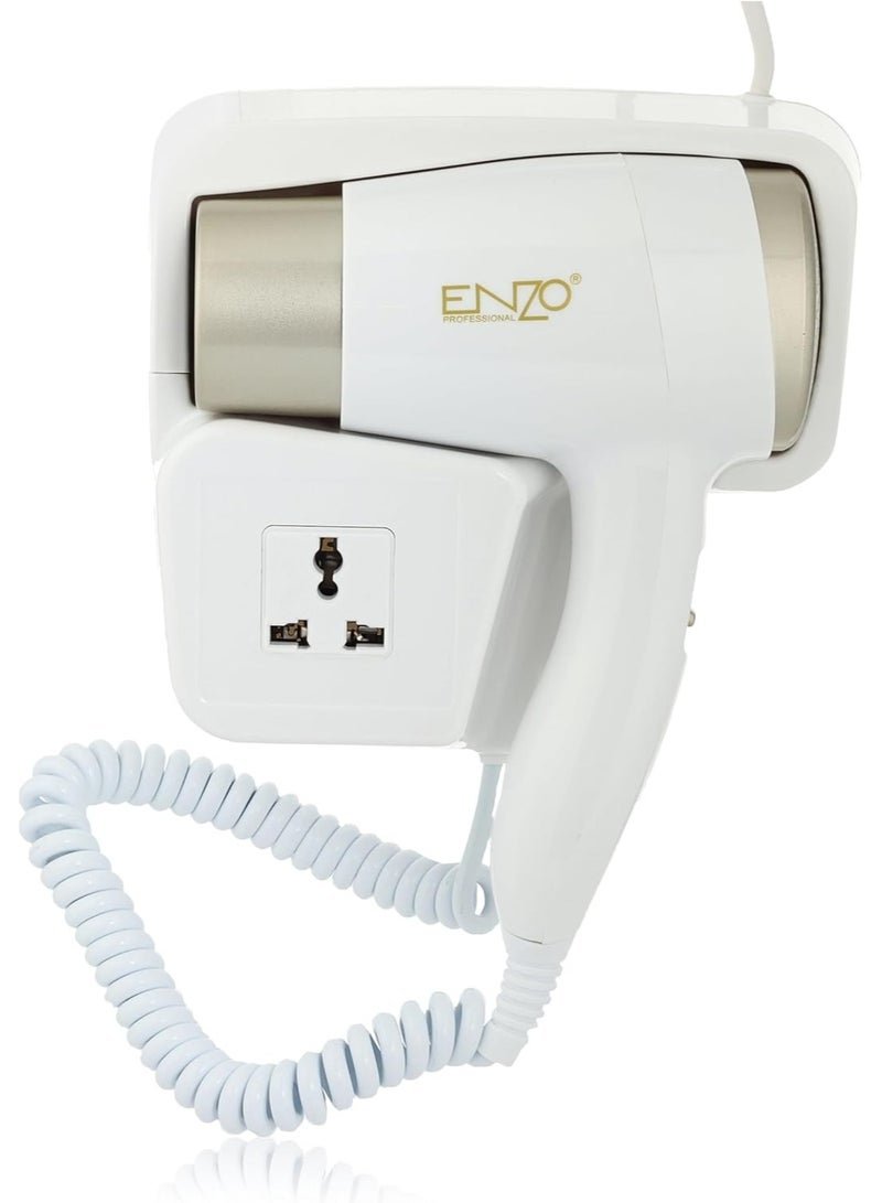 ENZO ENZO Wall-Mounted Hair Dryer with Mounting Base and Electrical Socket - Ideal for Hotels and Homes